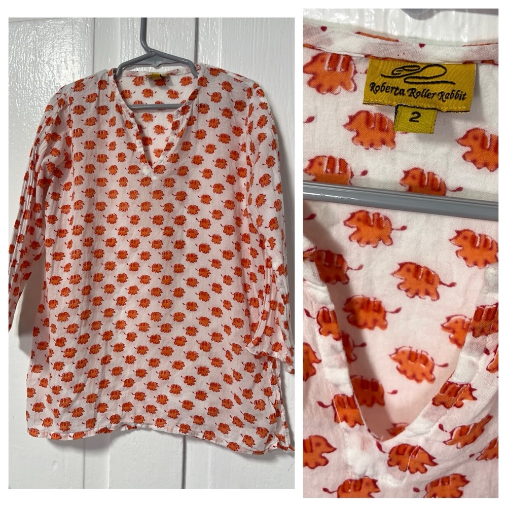 Roberta Roller Rabbit Cotton Elephant print tunic cover up size 2